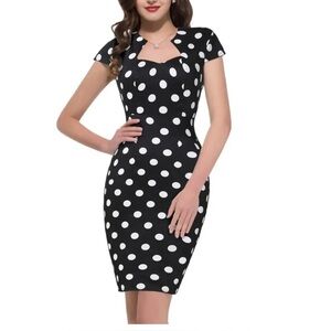 Grace Karin Women's Black/White Polka Dot Bodycon Cap Sleeve Dress Plus Sz: 3XL